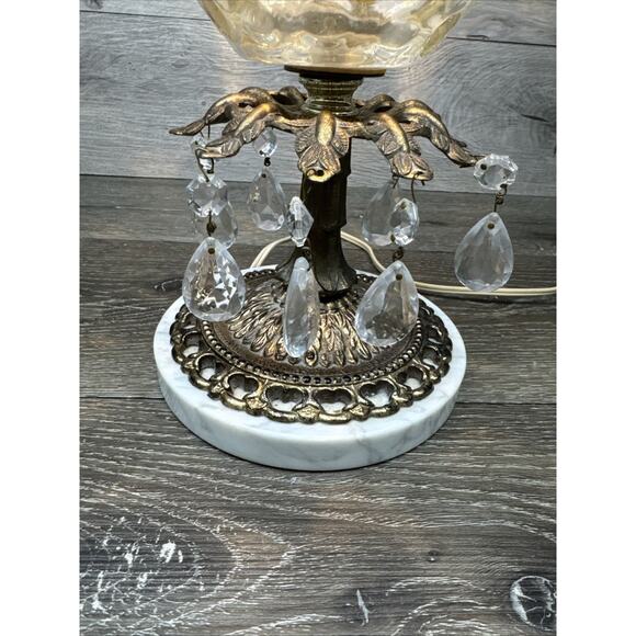 Vintage Borske Sklo Czech Glass Table Lamp with Brass Marble Base 14.5” Tall - Picture 13 of 13